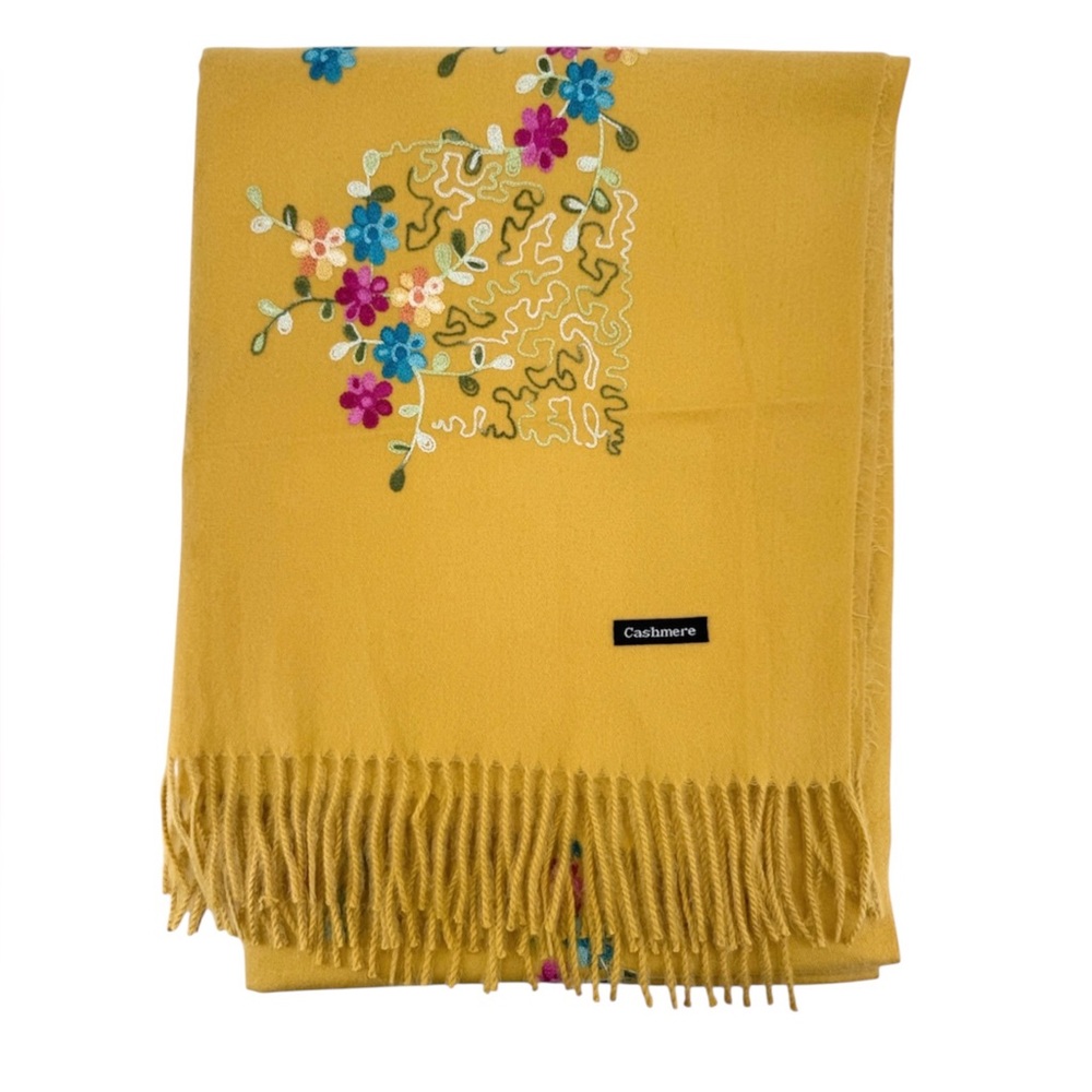 Cashmere Floral Pashmina Yellow Multicolored Large Shawl Scarf